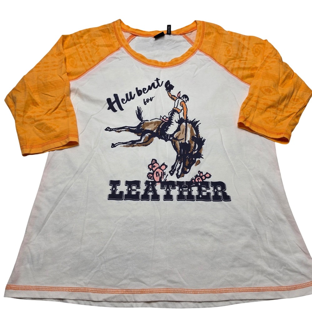 Cruel Denim Womens Hell Bent For Leather Raglan Tee Orange White XL CTK9695034